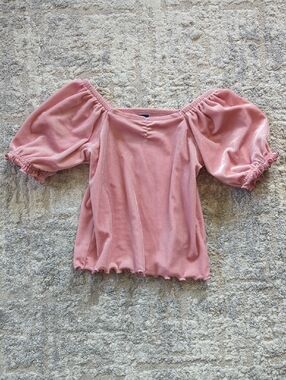 Old Navy Pink Velvet Puff-Sleeve Off-Shoulder Top Size 3T